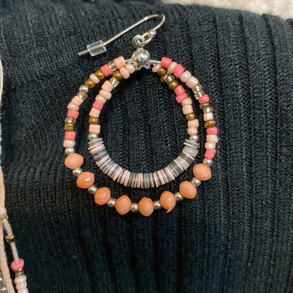 C & B multi layered 24 inch necklace and fishhook earrings coral orange … - Picture 4 of 6